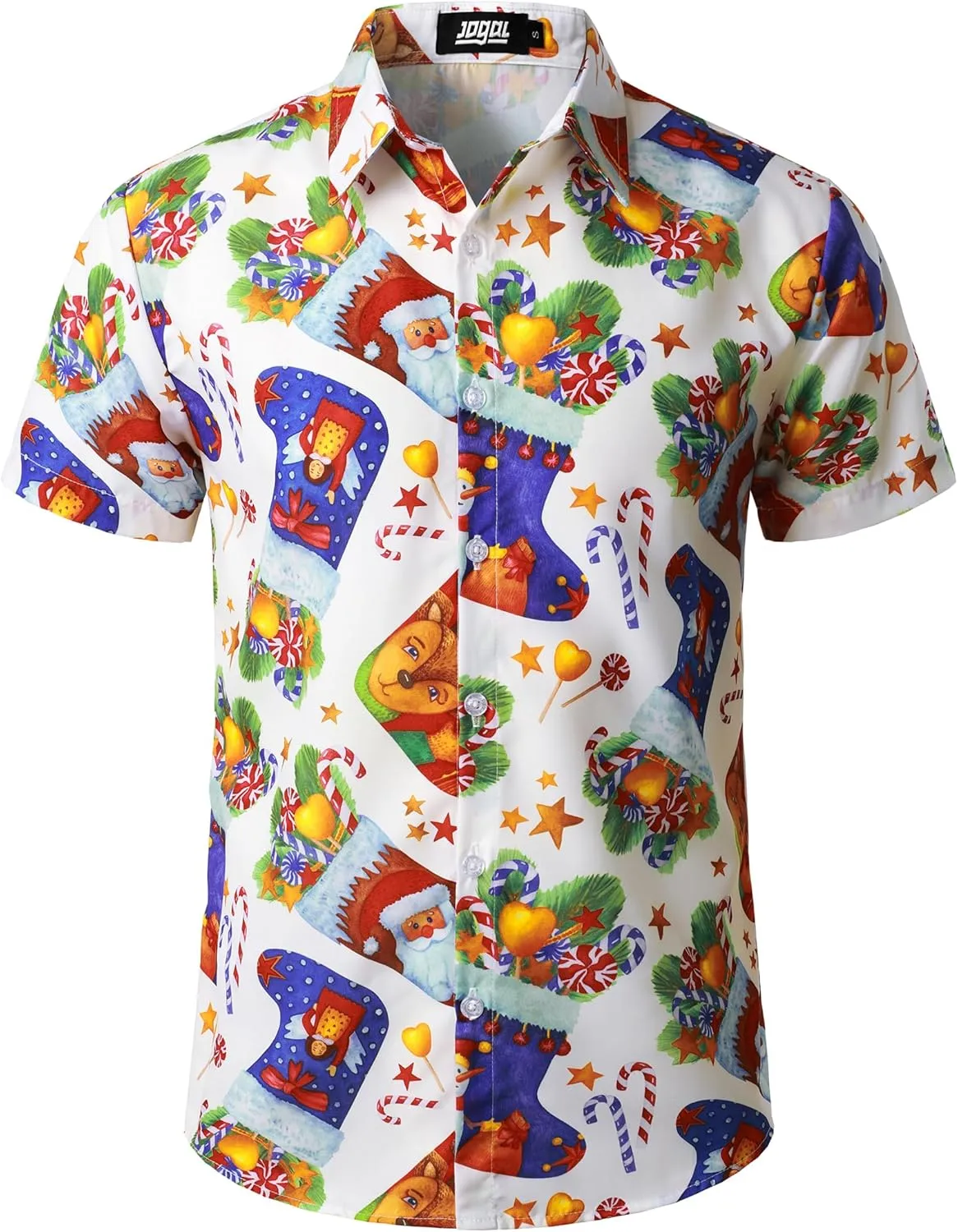 JOGAL Men's Christmas Shirt Santa Claus Party Flamingo Casual Hawaiian Shirts