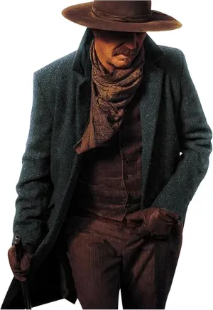 Kevin Costner Horizon An American Saga Grey Wool Western Cowboy Trench Coat