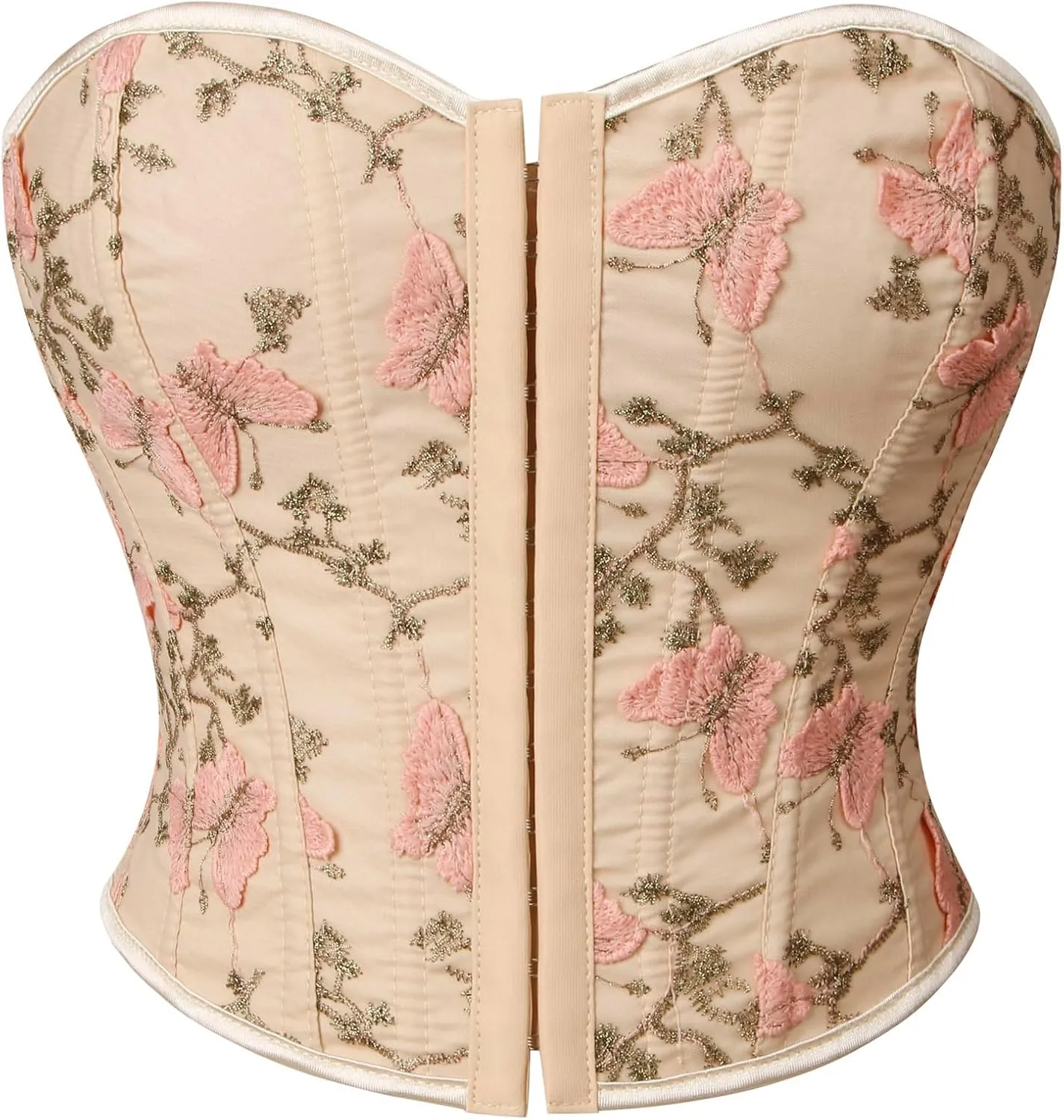Kimring Women's Embroidered Floral Bustier Strapless Boned Overbust Corset Top