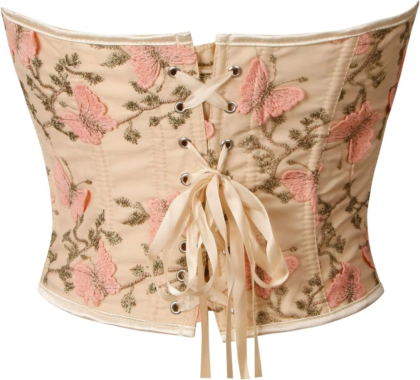 Kimring Women's Embroidered Floral Bustier Strapless Boned Overbust Corset Top
