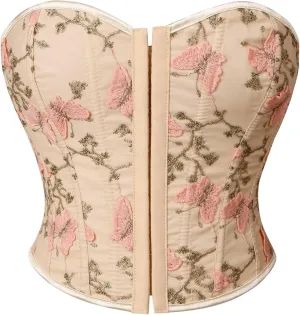 Kimring Women's Embroidered Floral Bustier Strapless Boned Overbust Corset Top