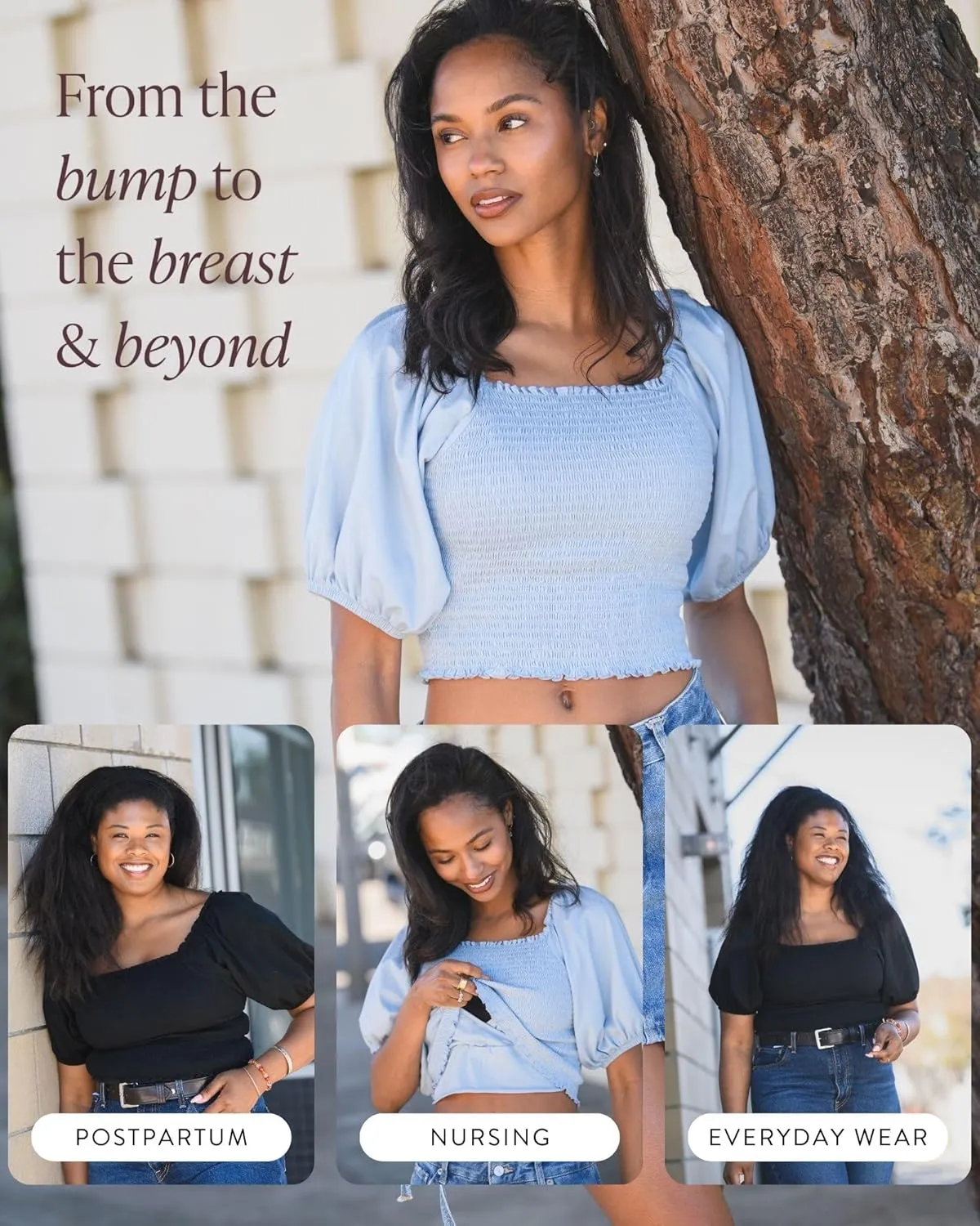 Kindred Bravely Sophia Smocked Cropped Nursing Top | Breastfeeding & Pumping Shirt