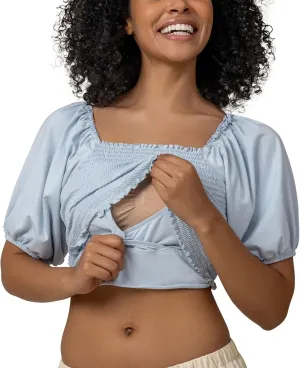 Kindred Bravely Sophia Smocked Cropped Nursing Top | Breastfeeding & Pumping Shirt