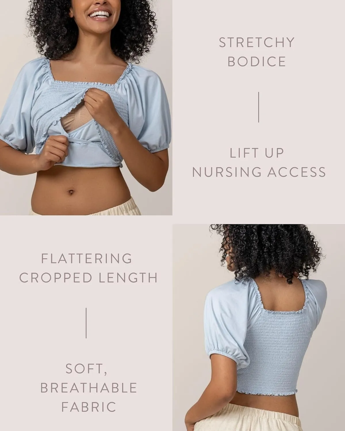 Kindred Bravely Sophia Smocked Cropped Nursing Top | Breastfeeding & Pumping Shirt