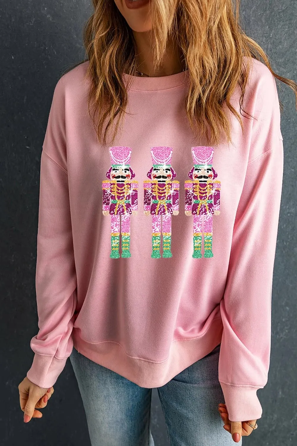 KMBANGI Women Christmas Nutcracker Sweatshirt Holiday Funny Graphic Pullover Top Oversized Crewneck Long Sleeve Shirts
