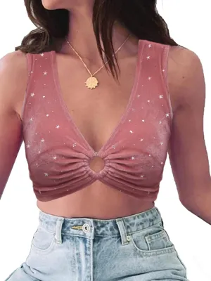 krtwrnt Womens Sparkly Festival Rave Outfits Sexy Concert Crop Top