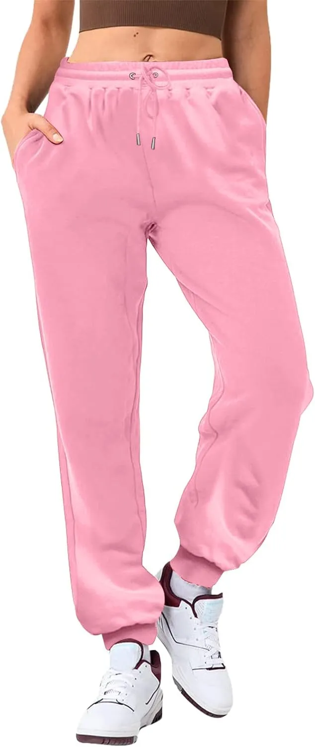Ladies Solid Color Drawstring Elastic Waist Casual Loose Foot Fleece Sweatpants Pant Suits for Women Plaid Pants Casual
