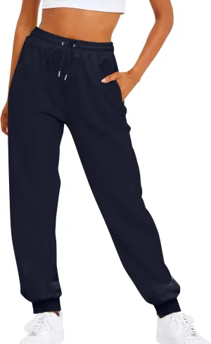 Ladies Solid Color Drawstring Elastic Waist Casual Loose Foot Fleece Sweatpants Pant Suits for Women Plaid Pants Casual