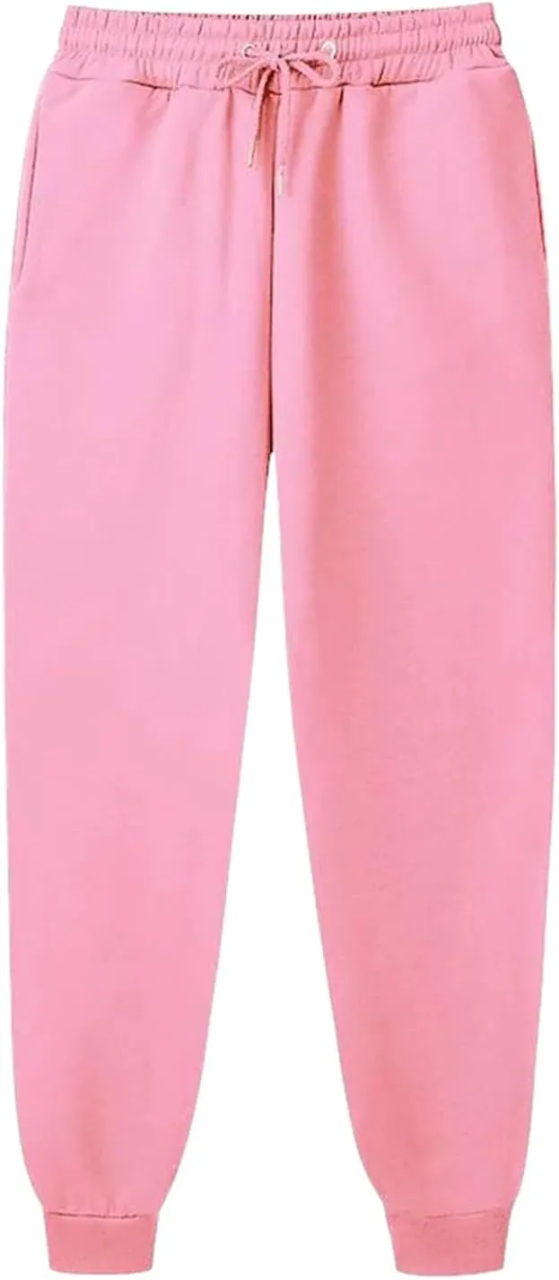 Ladies Solid Color Drawstring Elastic Waist Casual Loose Foot Fleece Sweatpants Pant Suits for Women Plaid Pants Casual