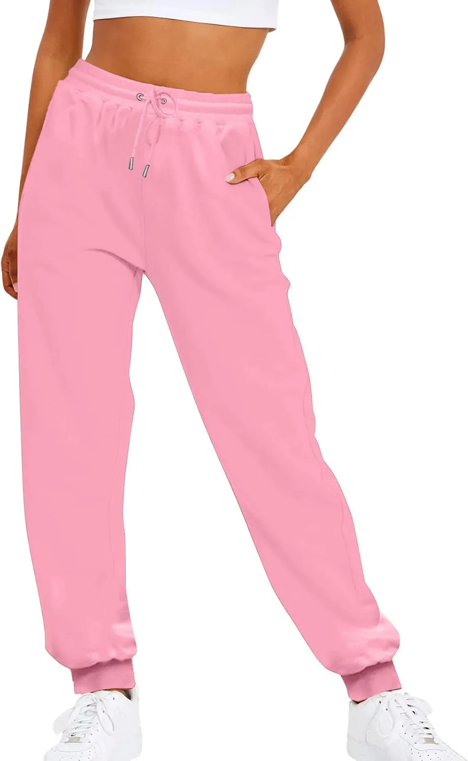 Ladies Solid Color Drawstring Elastic Waist Casual Loose Foot Fleece Sweatpants Pant Suits for Women Plaid Pants Casual