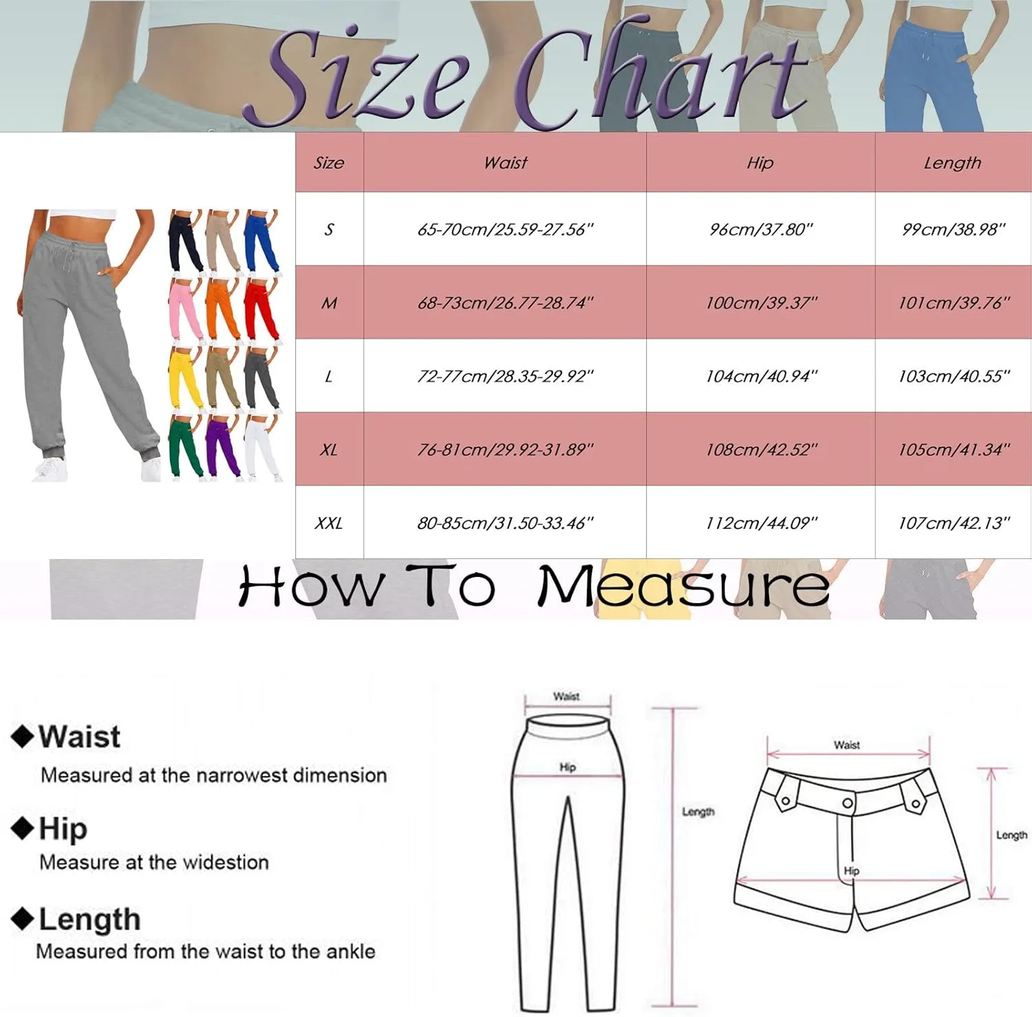 Ladies' Solid Drawstring Elastic Waist Pocket Pants Slacks 2XL Dresses for Women Plus Size