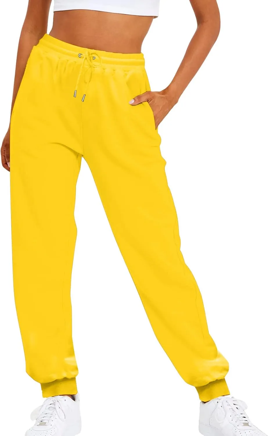 Ladies' Solid Drawstring Elastic Waist Pocket Pants Slacks 2XL Dresses for Women Plus Size
