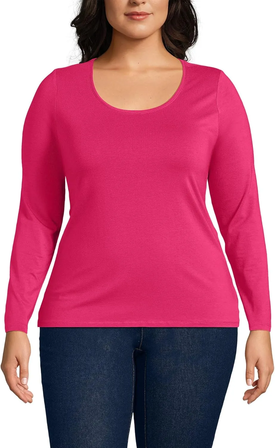 Lands' End Women's Long Sleeve Lightweight Jersey Scoop Neck T-Shirt