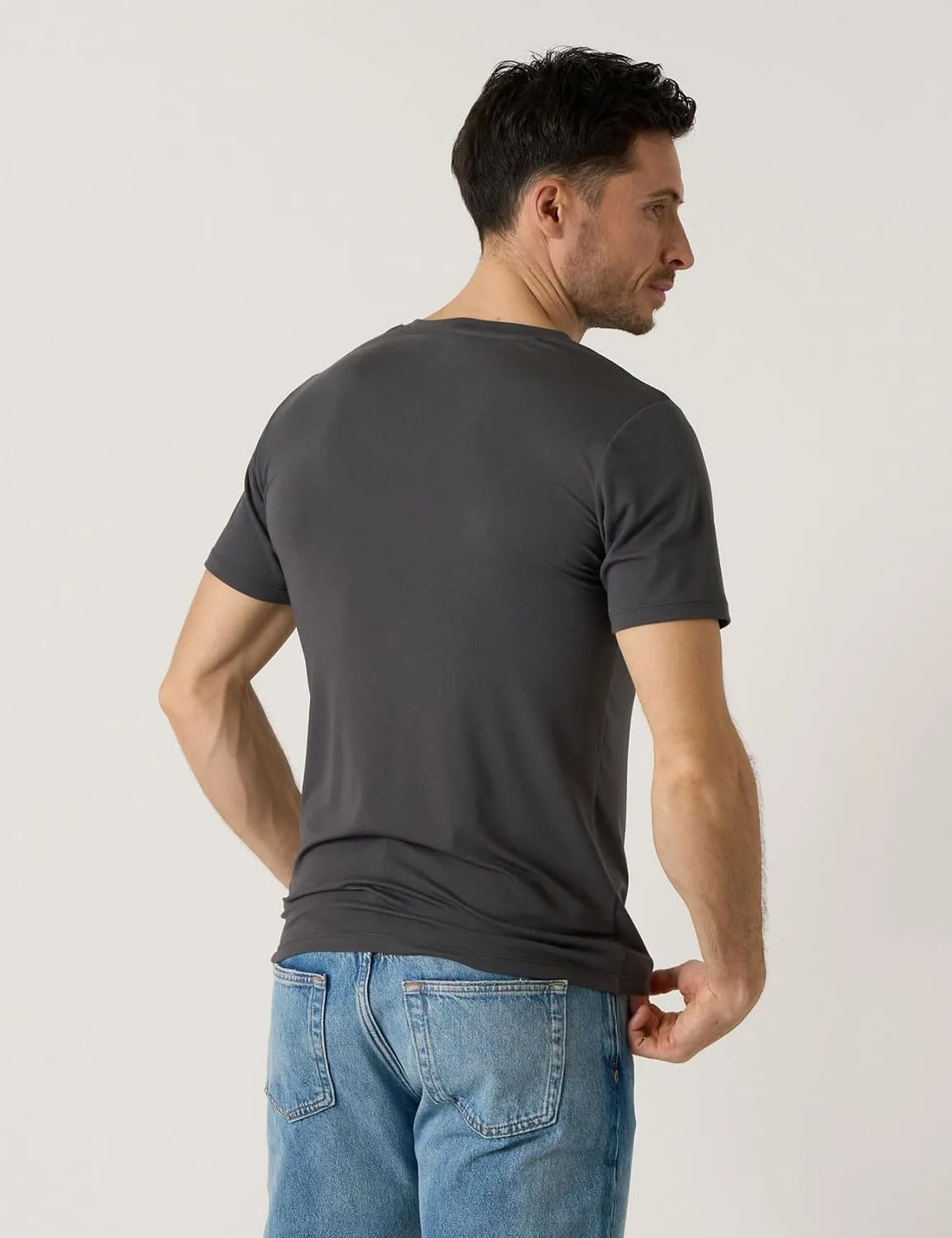 LAPASA Mens 2-Pack Micro Modal Tag-Free Short Sleeve T-Shirts Crew & V-Neck Solid Plain Regular-Fit Tee M07/M08