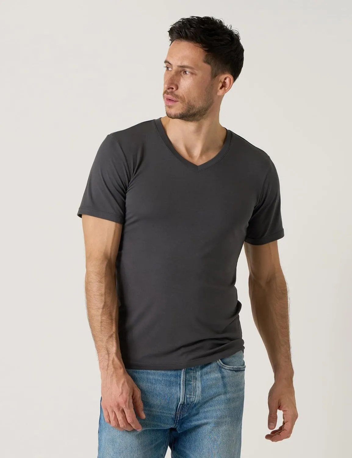 LAPASA Mens 2-Pack Micro Modal Tag-Free Short Sleeve T-Shirts Crew & V-Neck Solid Plain Regular-Fit Tee M07/M08