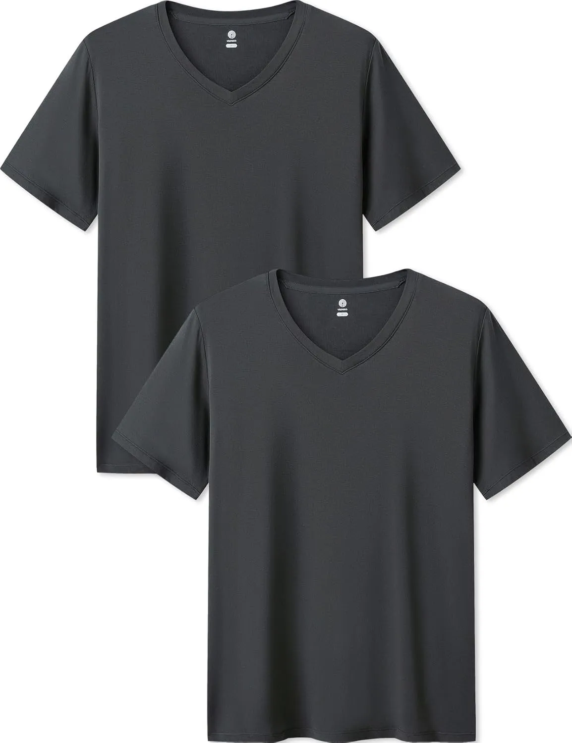 LAPASA Mens 2-Pack Micro Modal Tag-Free Short Sleeve T-Shirts Crew & V-Neck Solid Plain Regular-Fit Tee M07/M08