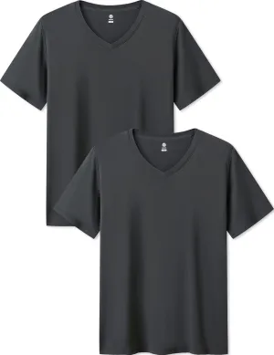 LAPASA Mens 2-Pack Micro Modal Tag-Free Short Sleeve T-Shirts Crew & V-Neck Solid Plain Regular-Fit Tee M07/M08