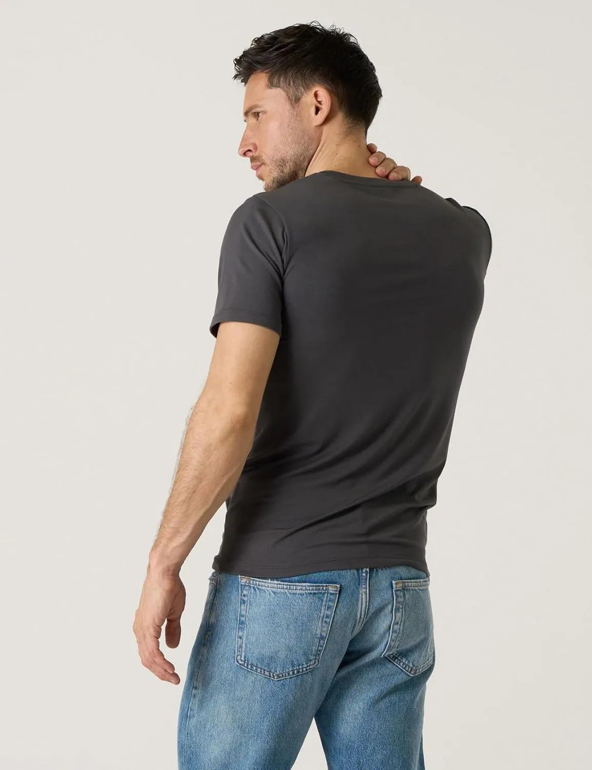 LAPASA Mens 2-Pack Micro Modal Tag-Free Short Sleeve T-Shirts Crew & V-Neck Solid Plain Regular-Fit Tee M07/M08