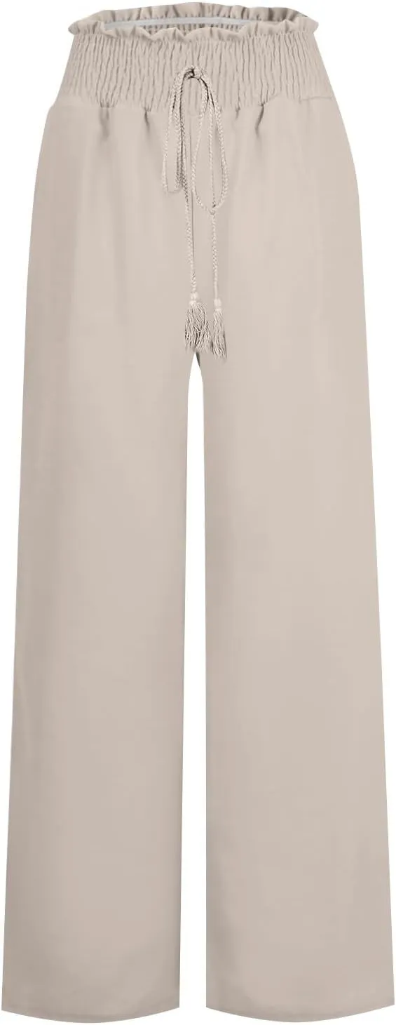 Linen Palazzo Pants for Women Plus Size Baggy Trousers with Pockets High Waist Straight Wide Leg Pants Casual Pants