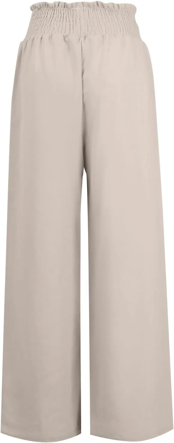 Linen Palazzo Pants for Women Plus Size Baggy Trousers with Pockets High Waist Straight Wide Leg Pants Casual Pants