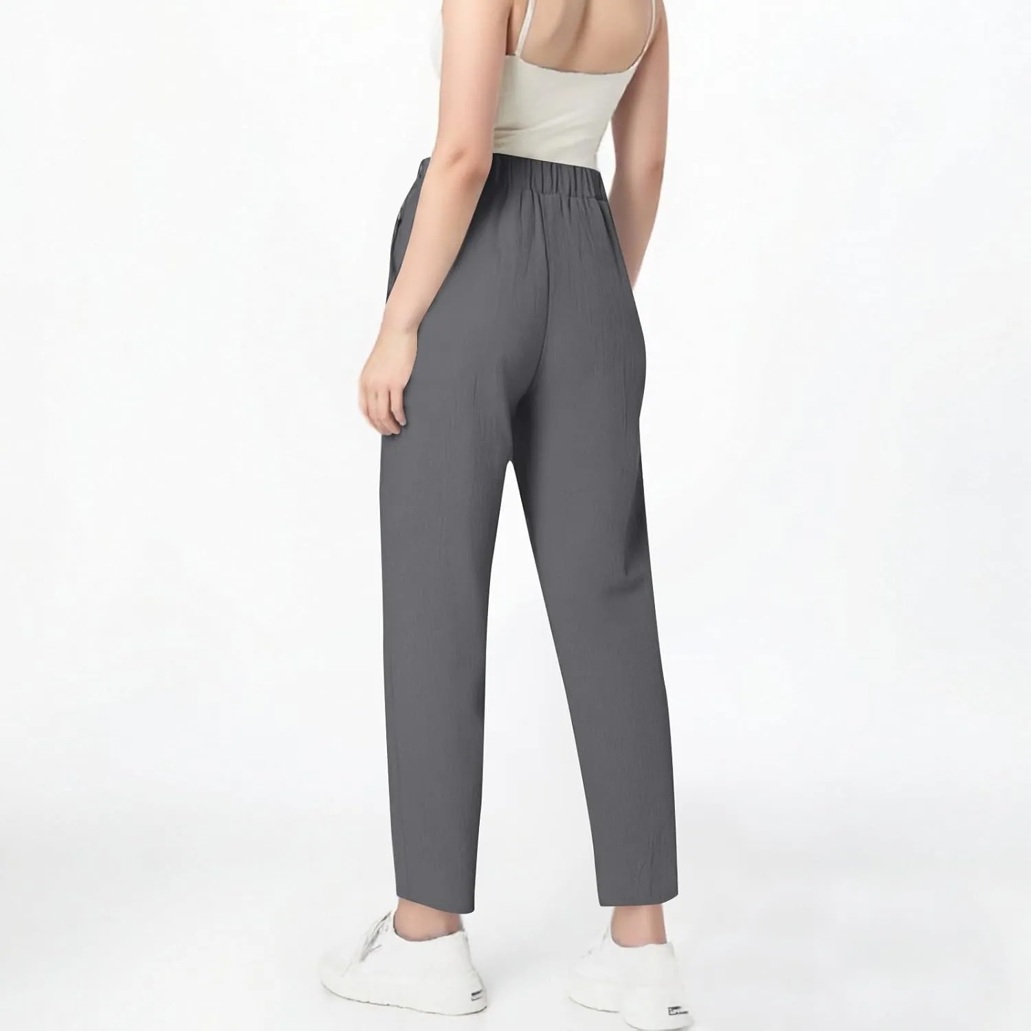 Linen Pants for Women 2025 Trendy High Waisted Wide Leg Trousers Striped Side Button Elastic Waist Summer Gauze Pants