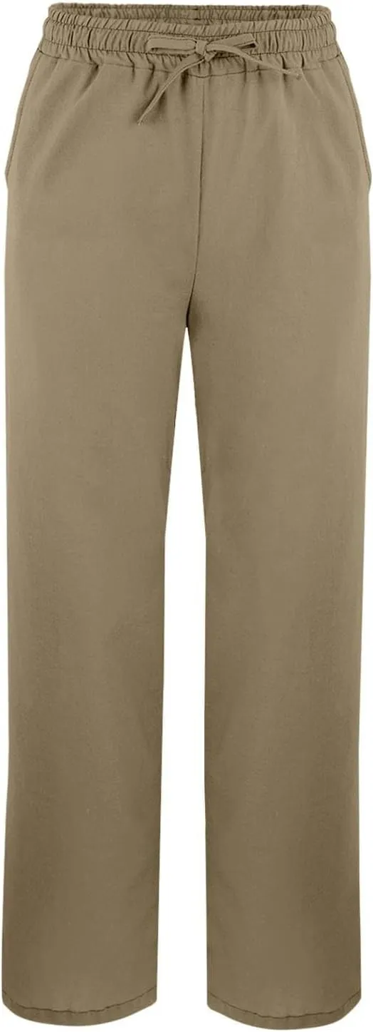Linen Pants Women Cropped High Waisted Straight Leg Lounge Pants Lightweight Summer Split Beach Capris with Pockets