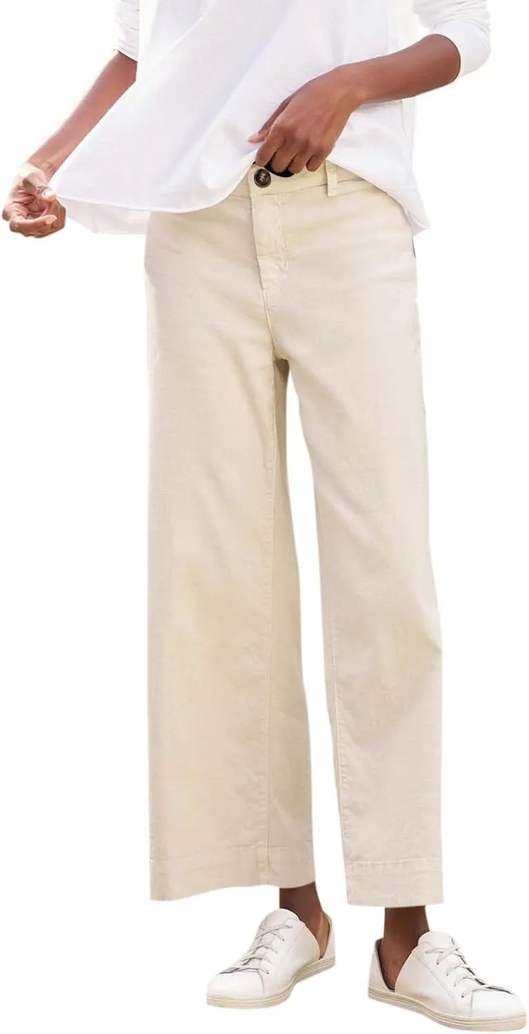 Linen Wide Leg Pants for Women Elastic High Waisted Crop Palazzo Pants Summer Business Casual Work Slacks with Pocket
