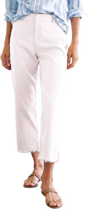 Linen Wide Leg Pants Women Cropped High Waisted Raw Hem Capri Pants Summer Business Casual Work Pants with Pockets