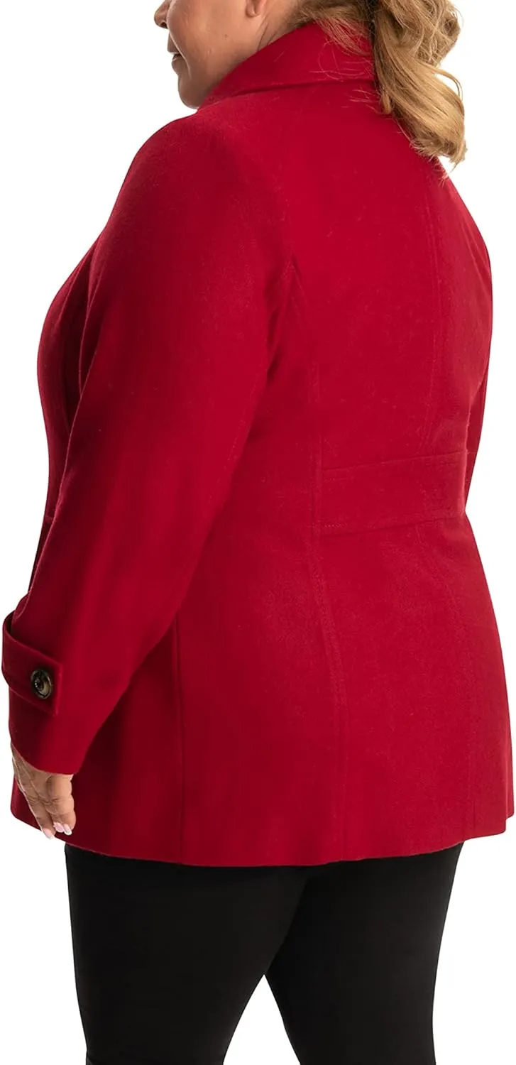 LONDON FOG Women's Single-Breasted Plus Size Wool Blend Coat with Scarf