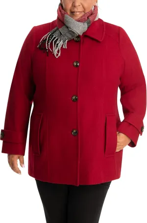 LONDON FOG Women's Single-Breasted Plus Size Wool Blend Coat with Scarf