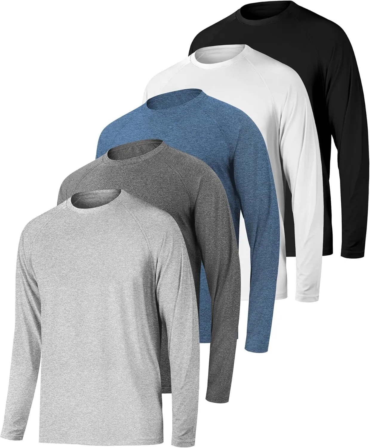 Long Sleeve Shirts for Men 5 Pack Athletic T Shirt UPF 50  Sun Protection Fishing Active Running Quick Dry Fit Tee Shirt