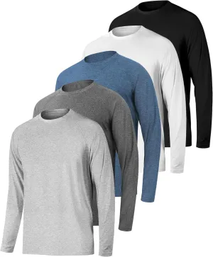 Long Sleeve Shirts for Men 5 Pack Athletic T Shirt UPF 50  Sun Protection Fishing Active Running Quick Dry Fit Tee Shirt