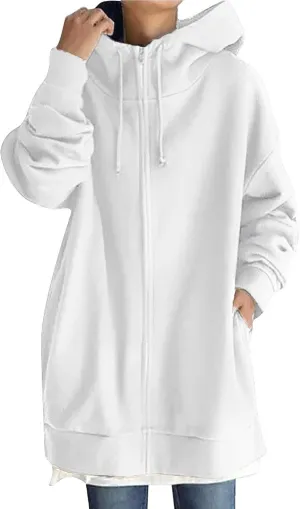 Long Sweatshirts for Women to Wear with Leggings Zip Up Hoodie Lightweight Oversized Jackets 2024 Coat with Pockets