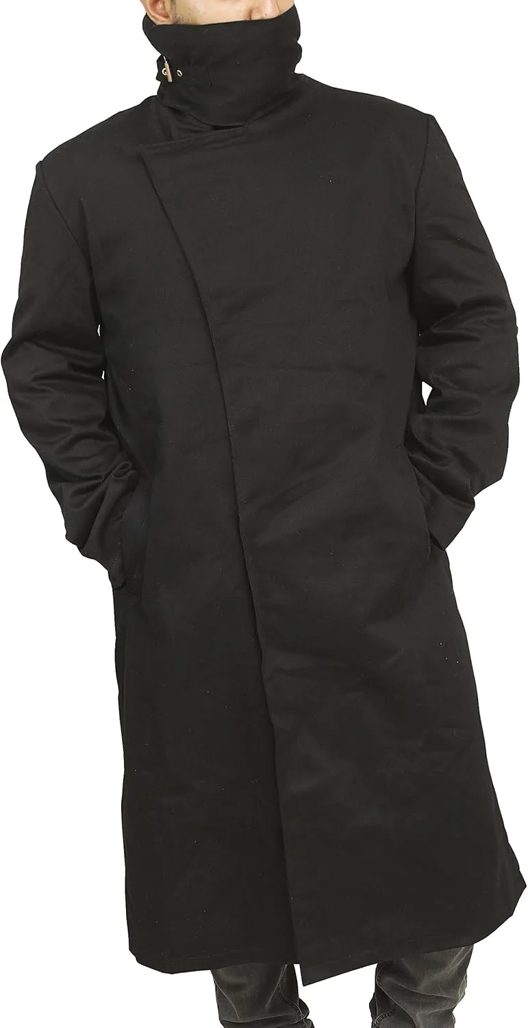 LP-FACON Mens 2049 Ryan Gosling Winter Fur Collar Officer Black Trench Coat Leather/Cotton