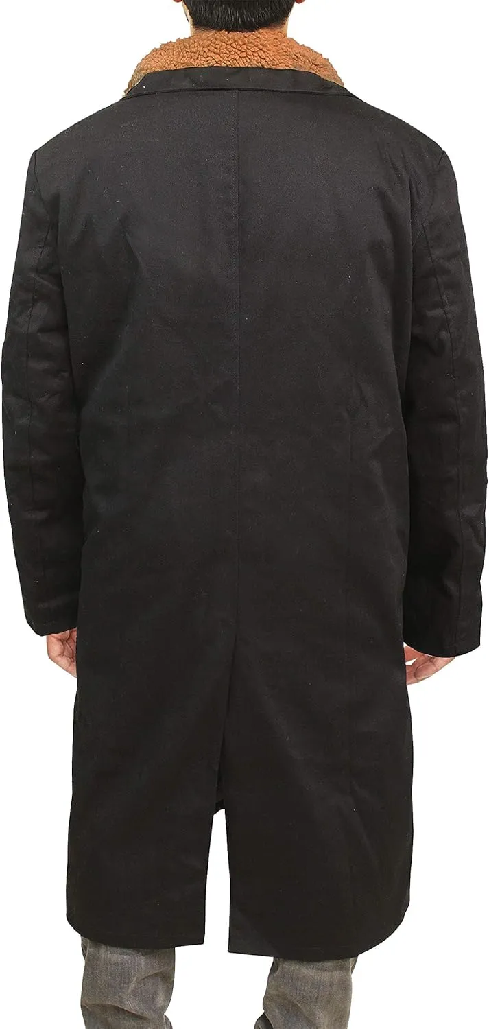LP-FACON Mens 2049 Ryan Gosling Winter Fur Collar Officer Black Trench Coat Leather/Cotton