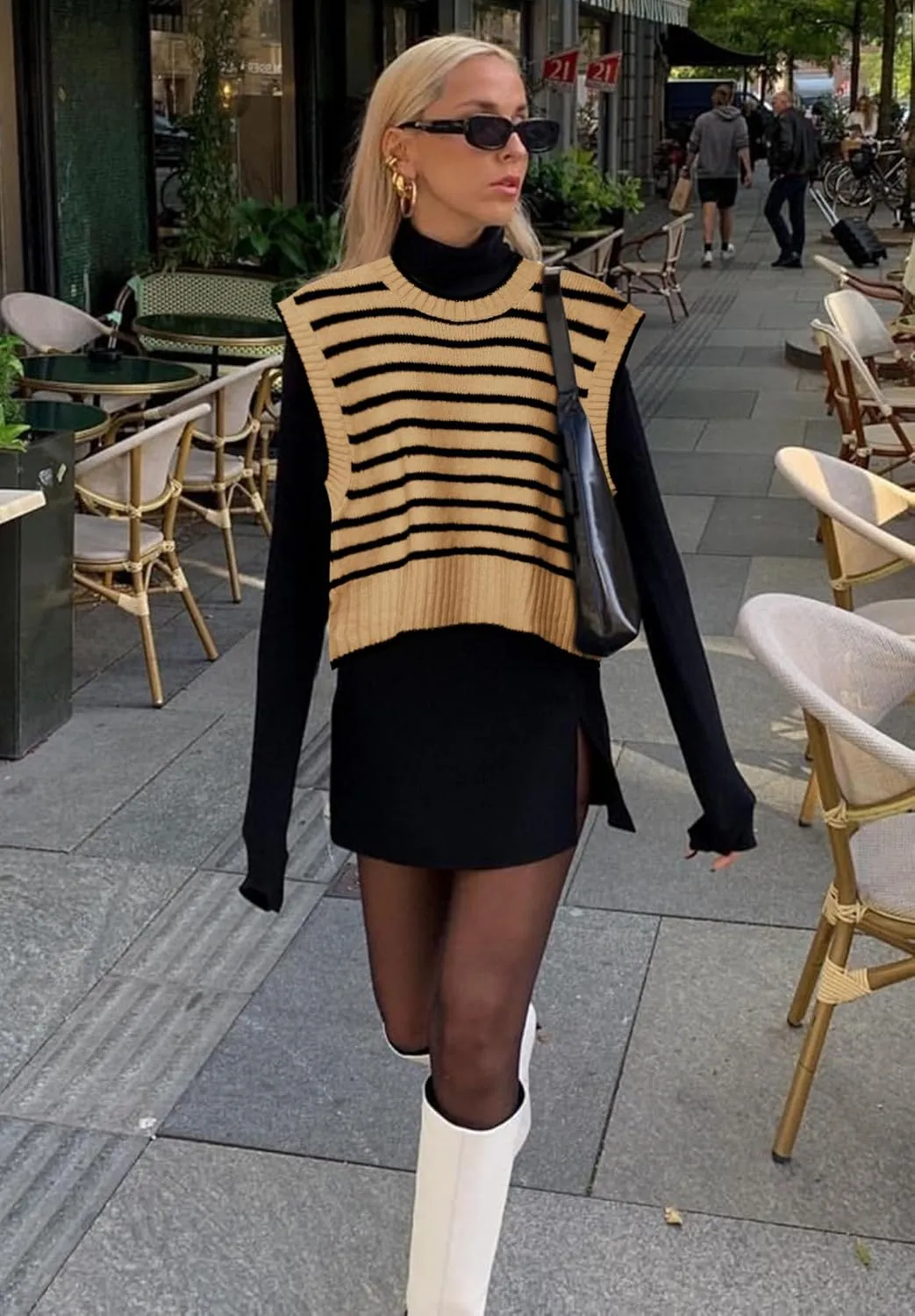 Lueluoye Sweater Vest for Women 2024 Crew Neck Cap Sleeve Tops Striped Knit Tank Top S-2XL