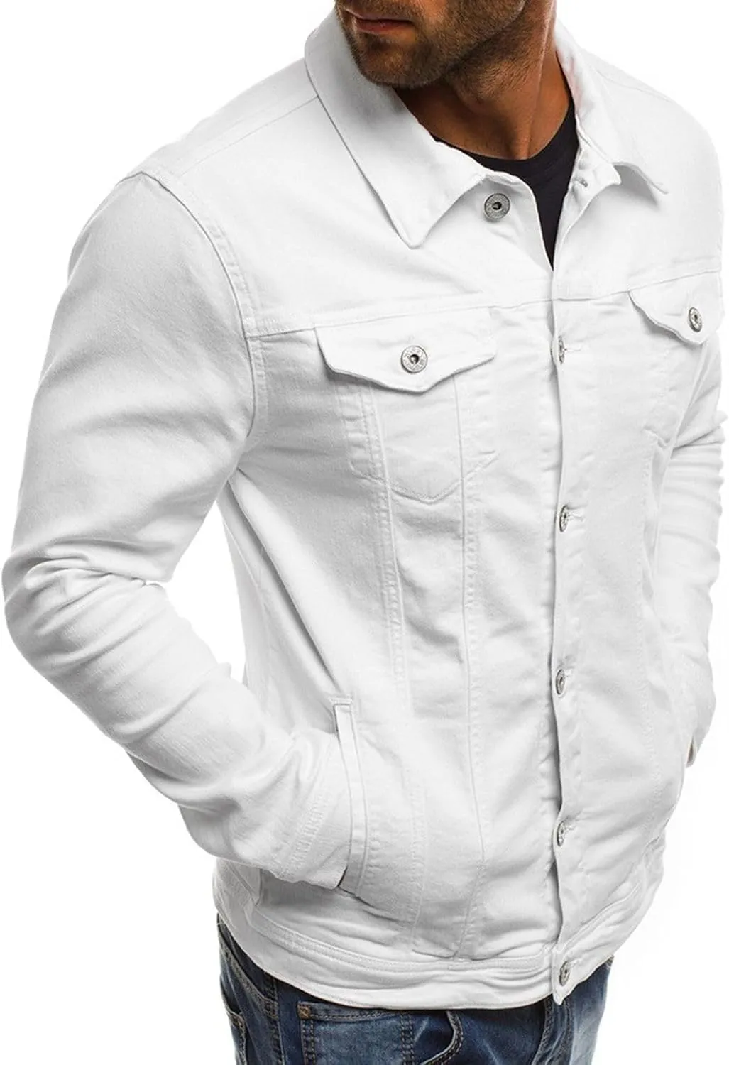 Lu's Chic Men's Shirt Jacket Soft Trucker Long Sleeve Cotton Shacket Fall Classic Button Casual Western