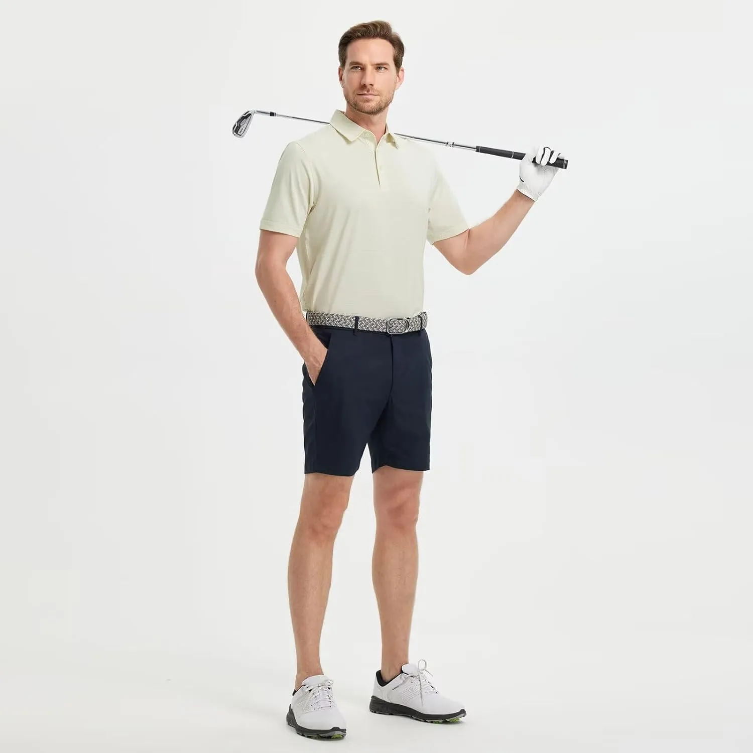 M MAELREG Mens Polo Shirts Short Sleeve Stripe Heather Dry Fit Polo Shirts for Men Moisture Wicking Mens Golf Shirt