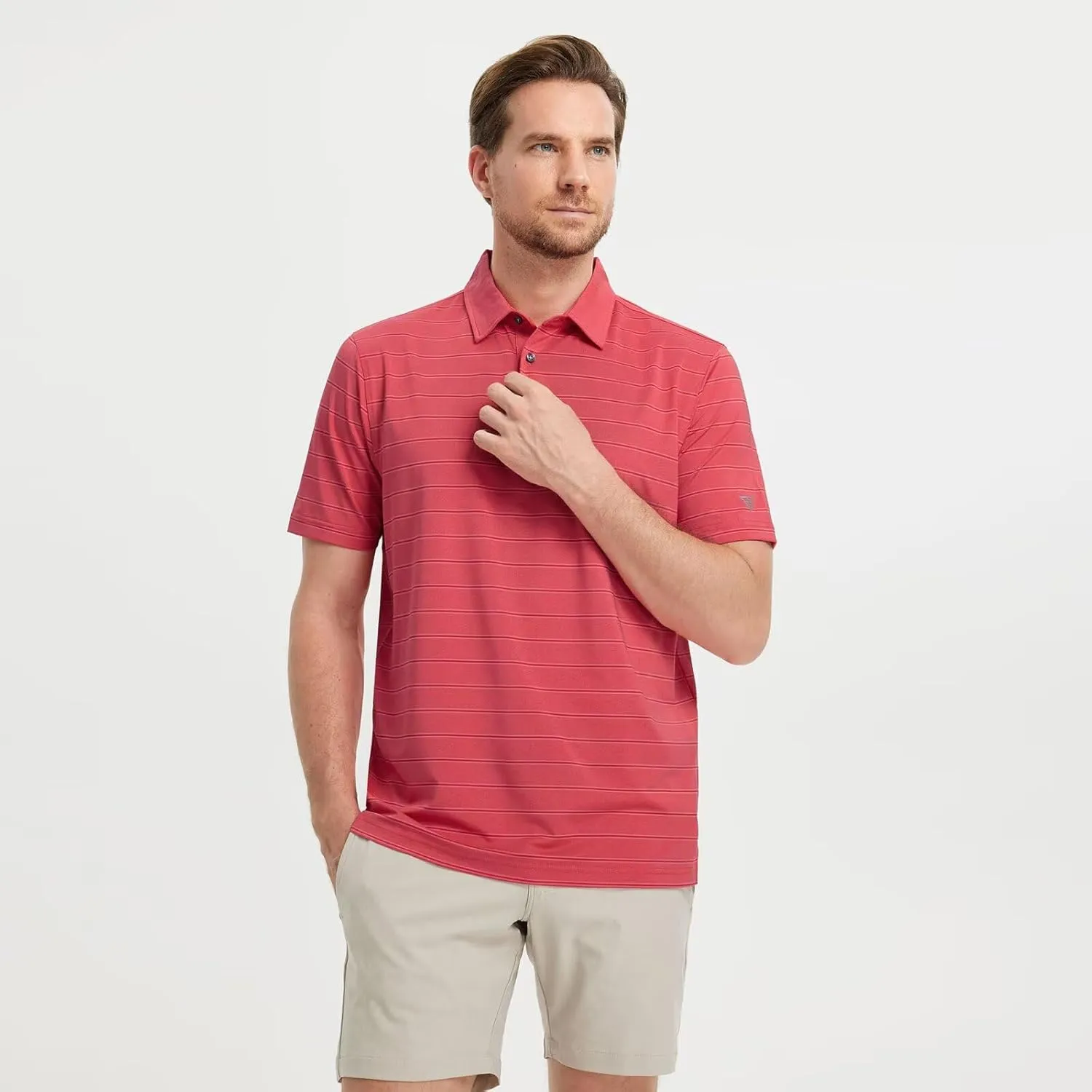 M MAELREG Mens Polo Shirts Short Sleeve Stripe Heather Dry Fit Polo Shirts for Men Moisture Wicking Mens Golf Shirt