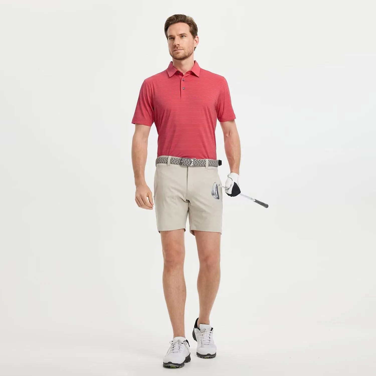 M MAELREG Mens Polo Shirts Short Sleeve Stripe Heather Dry Fit Polo Shirts for Men Moisture Wicking Mens Golf Shirt
