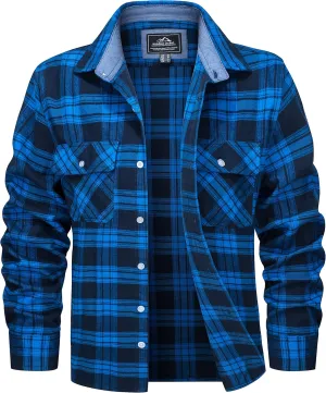 MAGCOMSEN Men's Flannel Shirts Cotton Long Sleeve Plaid Shirt Casual Fashion Button Up Shirts Jackets with 2 Pockets
