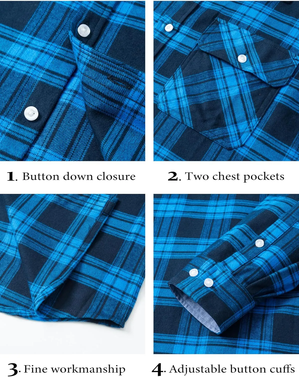 MAGCOMSEN Men's Flannel Shirts Cotton Long Sleeve Plaid Shirt Casual Fashion Button Up Shirts Jackets with 2 Pockets