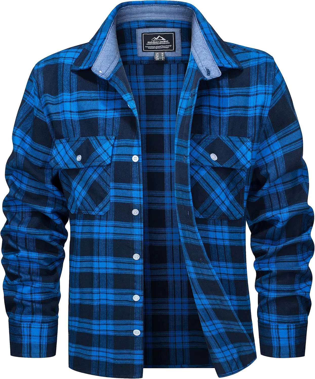 MAGCOMSEN Men's Flannel Shirts Cotton Long Sleeve Plaid Shirt Casual Fashion Button Up Shirts Jackets with 2 Pockets