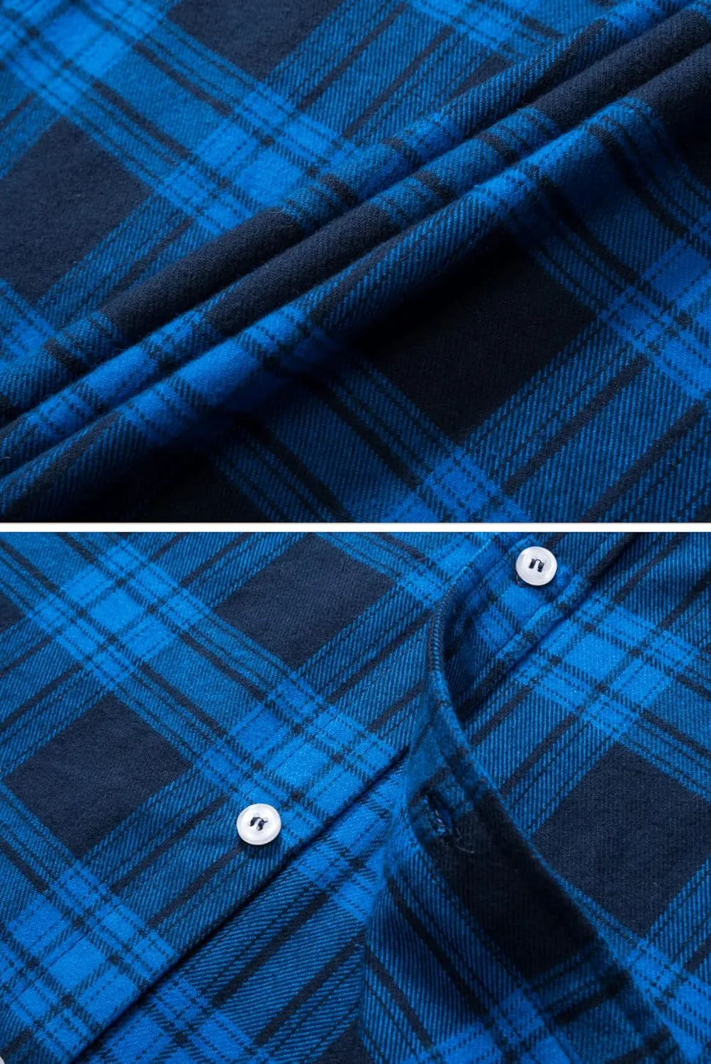MAGCOMSEN Men's Flannel Shirts Cotton Long Sleeve Plaid Shirt Casual Fashion Button Up Shirts Jackets with 2 Pockets