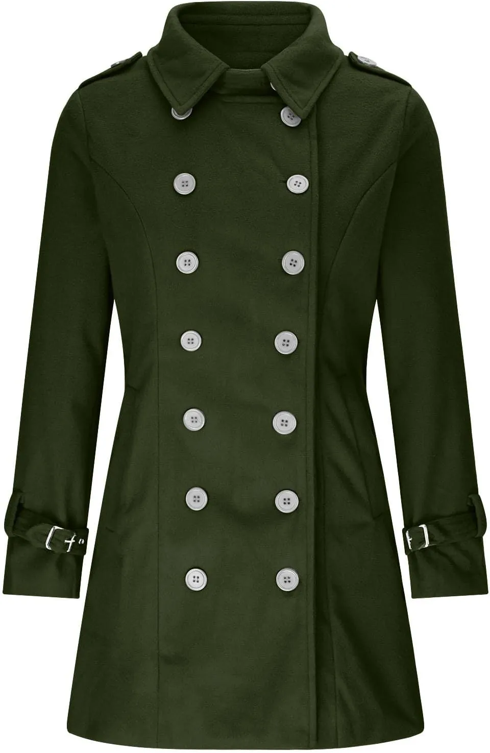 maisdgop Trench Coat for Women Long Sleeve Lapel Pea Coats Winter Double Breasted Windbreaker Casual Comfy Woolen Overcoat