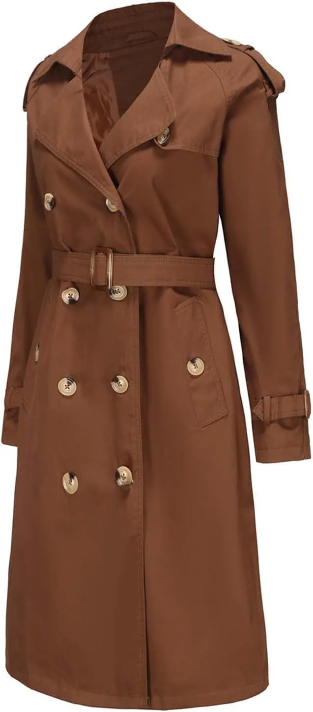 maisdgop Womens Trench Coat Classic Double Breasted Straps Overcoat Open Front Lapel Windbreaker Winter Long Sleeve Peacoats