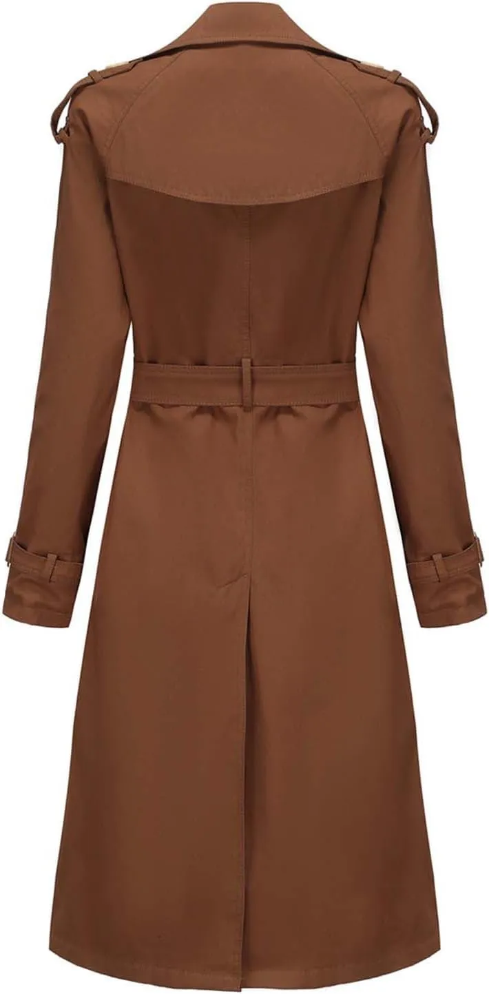 maisdgop Womens Trench Coat Classic Double Breasted Straps Overcoat Open Front Lapel Windbreaker Winter Long Sleeve Peacoats