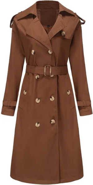 maisdgop Womens Trench Coat Classic Double Breasted Straps Overcoat Open Front Lapel Windbreaker Winter Long Sleeve Peacoats