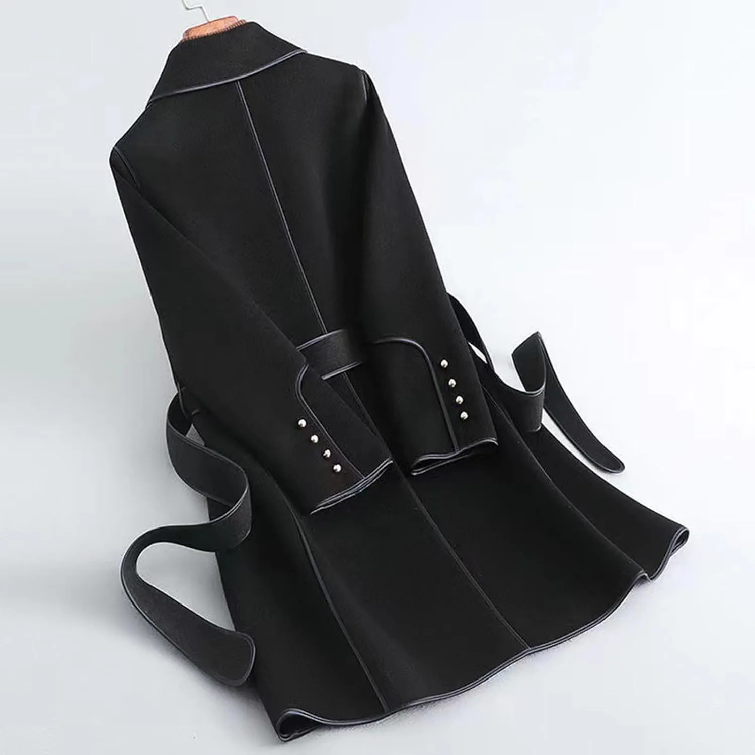 maisdgop Women's Trench Coats Open Front Woolen Cloth Overcoat Thick Long Sleeve Jackets Soft Mid Length Lapel Windbreaker