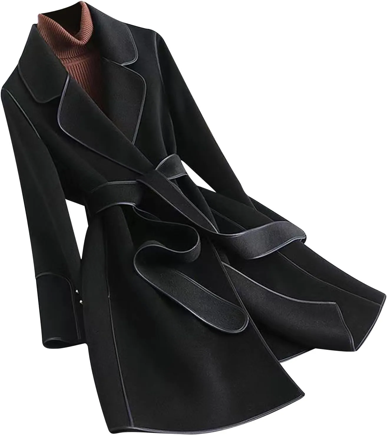 maisdgop Women's Trench Coats Open Front Woolen Cloth Overcoat Thick Long Sleeve Jackets Soft Mid Length Lapel Windbreaker